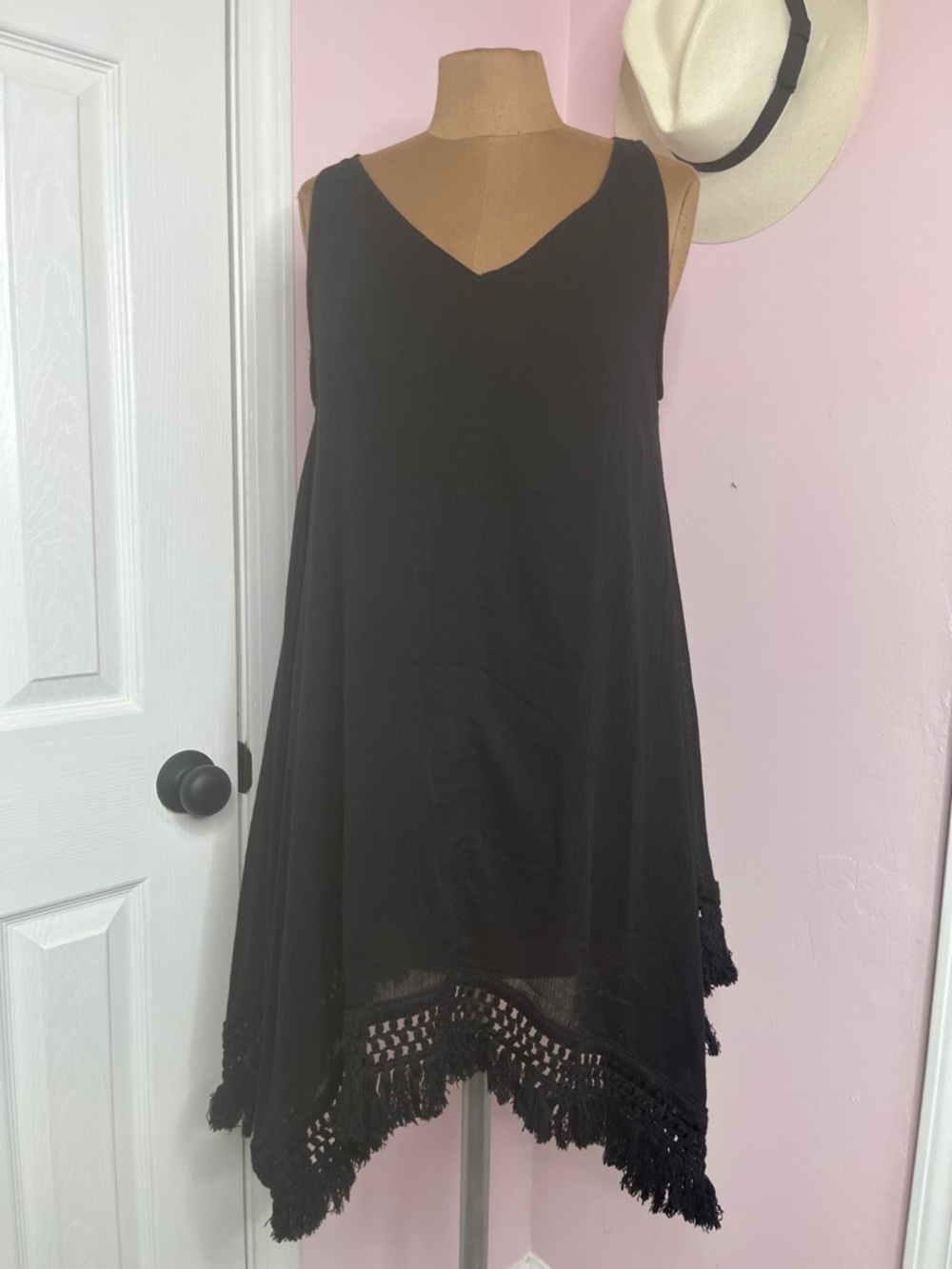 Umgee Gauzy Dress Cover Up Black with Tassels Oversized Size Small